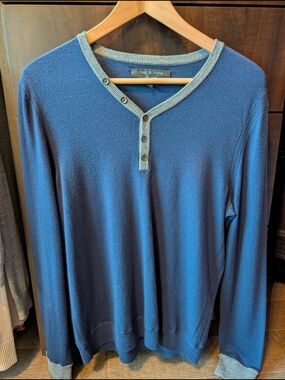 rag & bone Men's Blue Henley Sweater
